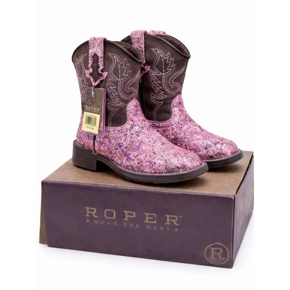 Roper Glitter Aztec Toddler Cowgirl Boots Size 6 Pink Brown Western